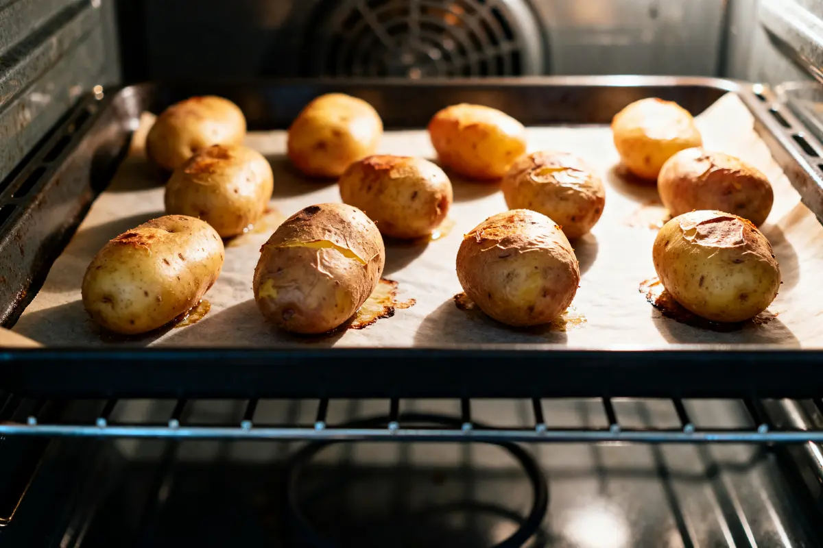 Pommes de terre cuites au four sur plaque pour cuisson de pomme de terre au four